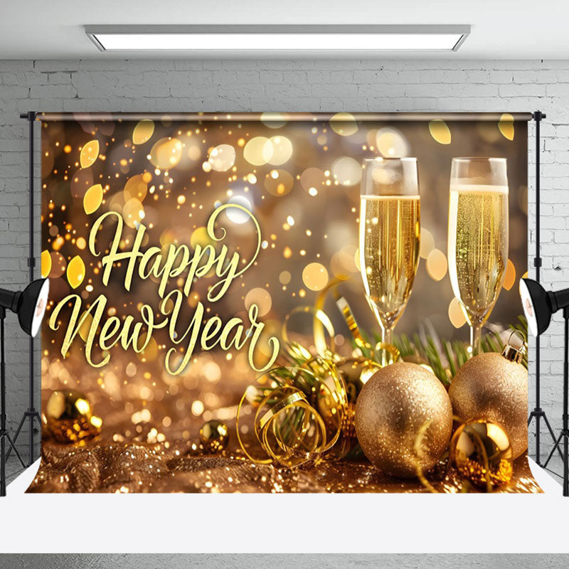 Aperturee - Aperturee Golden Light Circle Ornaments Happy New Year Backdrop