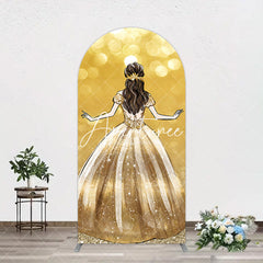 Aperturee - Aperturee Golden Princess Dress Bokeh Birthday Arch Backdrop