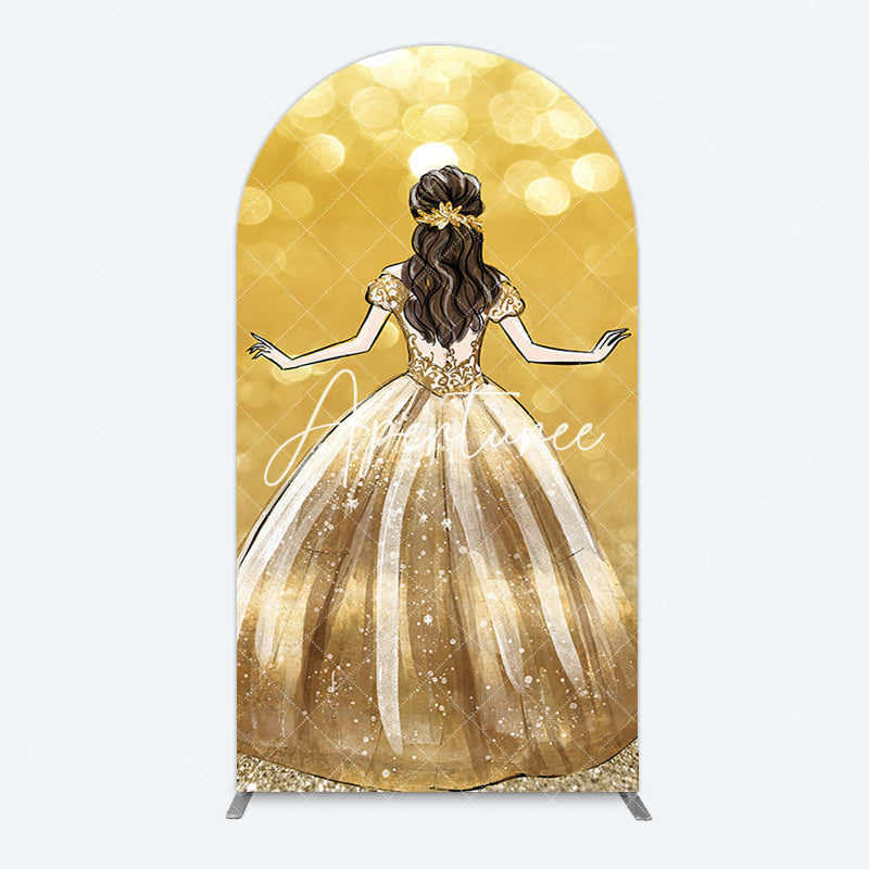 Aperturee - Aperturee Golden Princess Dress Bokeh Birthday Arch Backdrop