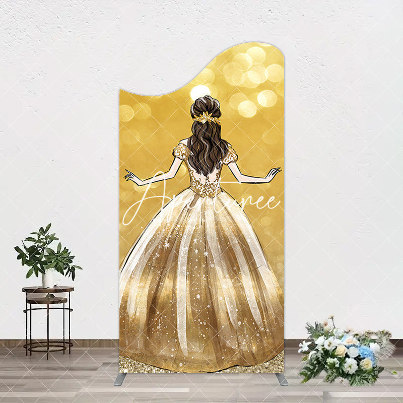 Aperturee - Aperturee Golden Princess Dress Bokeh Birthday Arch Backdrop