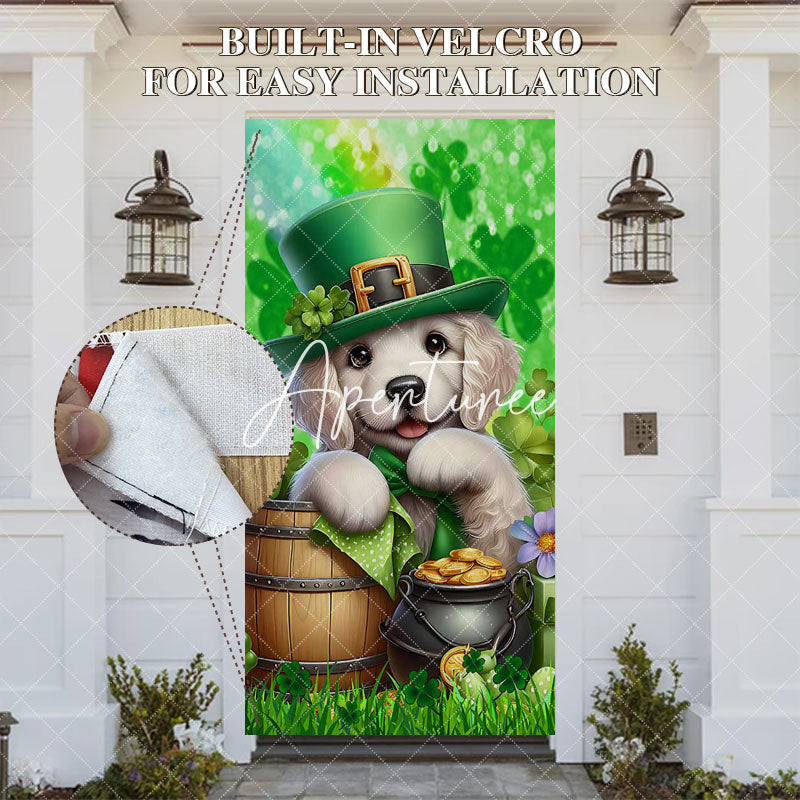 Aperturee - Aperturee Golden Retriever Green St Patricks Day Door Cover