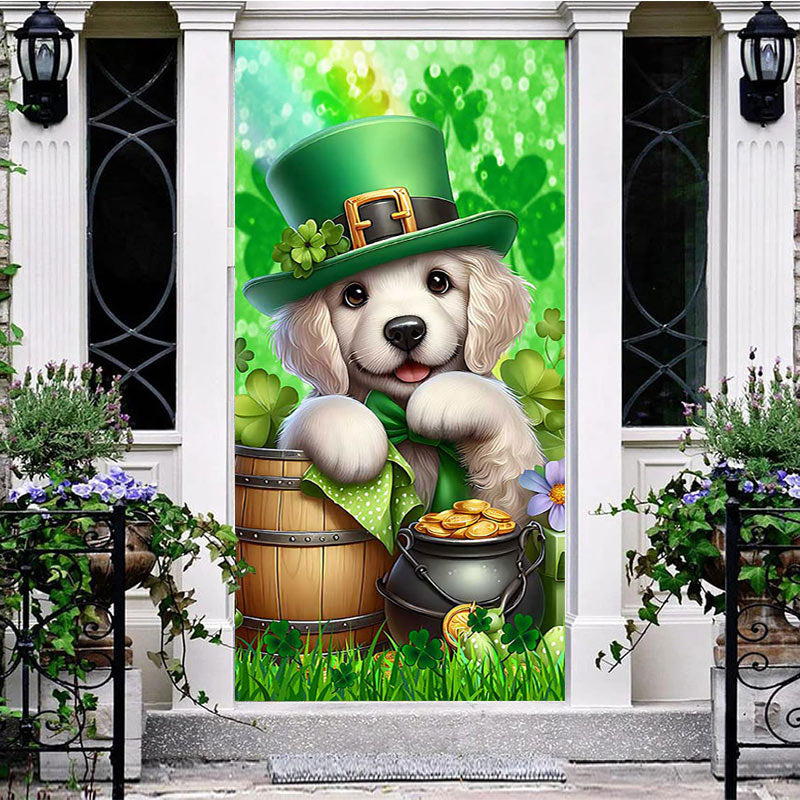 Aperturee - Aperturee Golden Retriever Green St Patricks Day Door Cover