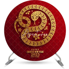 Aperturee - Aperturee Golden Snake Red Round 2025 New Year Party Backdrop