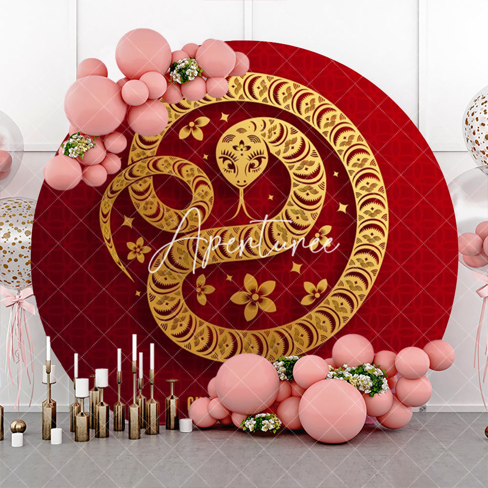 Aperturee - Aperturee Golden Snake Red Round 2025 New Year Party Backdrop