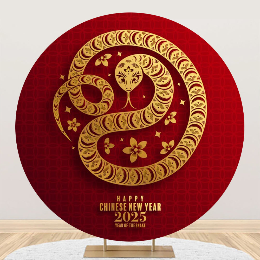 Aperturee - Aperturee Golden Snake Red Round 2025 New Year Party Backdrop