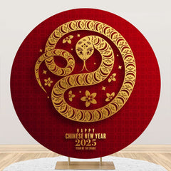 Aperturee - Aperturee Golden Snake Red Round 2025 New Year Party Backdrop