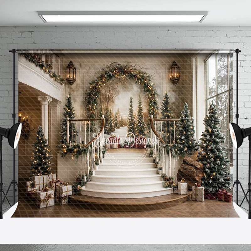 Aperturee - Aperturee Gorgeous Staircase Mural Christmas Studio Backdrop