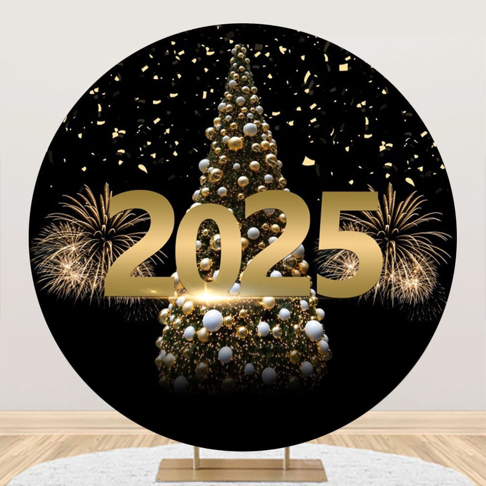 Aperturee - Aperturee Gorgeous Xmas Tree 2025 New Year Round Backdrop