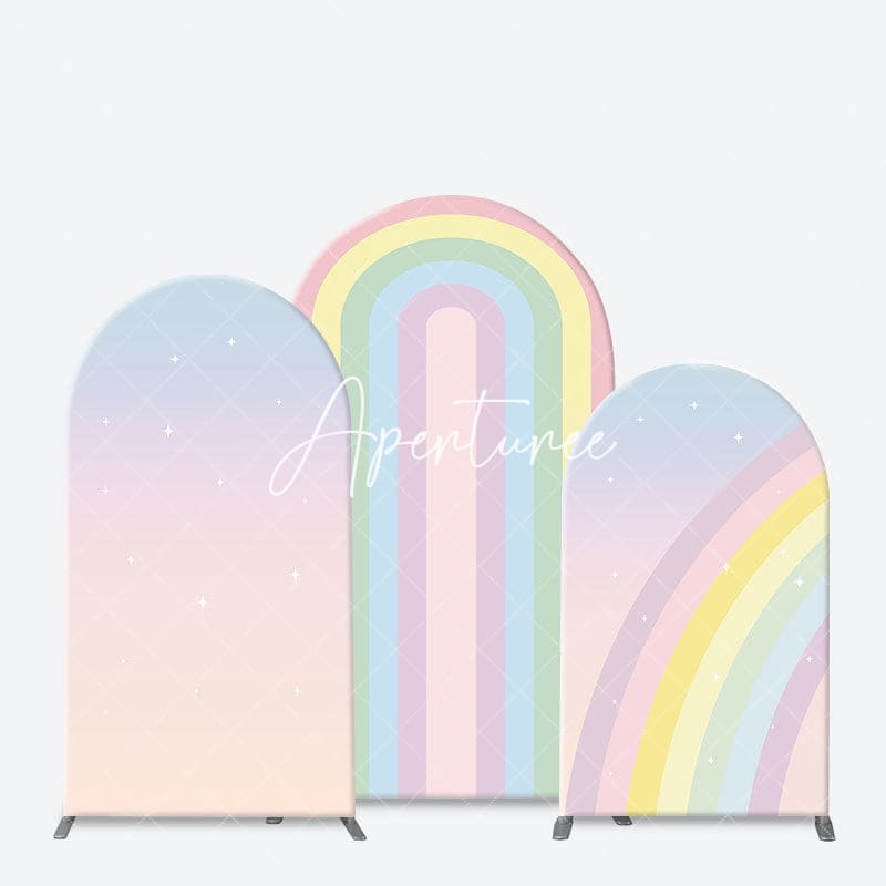 Aperturee - Aperturee Gradient Color Sparkle Rainbow Birthday Arch Backdrop