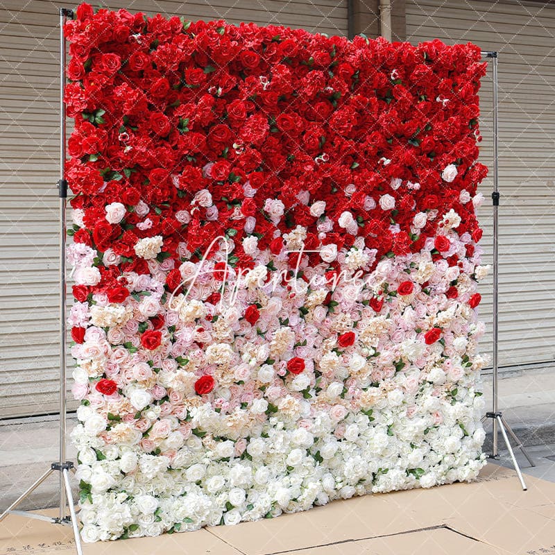 Aperturee - Aperturee Gradient Red White Artificial Flower Wall Party Decor