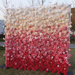 Aperturee - Aperturee Gradient White Red Artificial Flower Wall Panels Decor