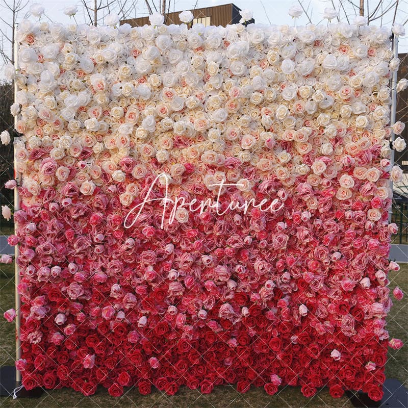 Aperturee - Aperturee Gradient White Red Artificial Flower Wall Panels Decor