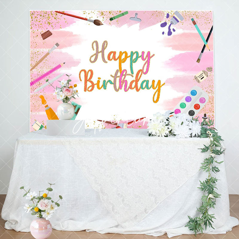 Aperturee - Aperturee Graffiti Pink Glitter Happy Birthday Backdrop