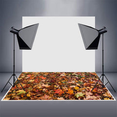 Aperturee - Aperturee Grass Falling Autumn Maple Leaves Rubber Floor Mat