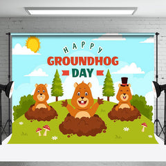 Aperturee - Aperturee Grassfield Blue Sky Happy Groundhog Day Backdrop