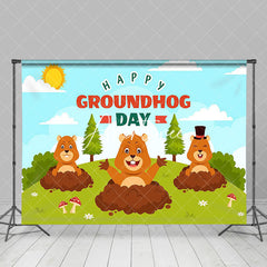 Aperturee - Aperturee Grassfield Blue Sky Happy Groundhog Day Backdrop