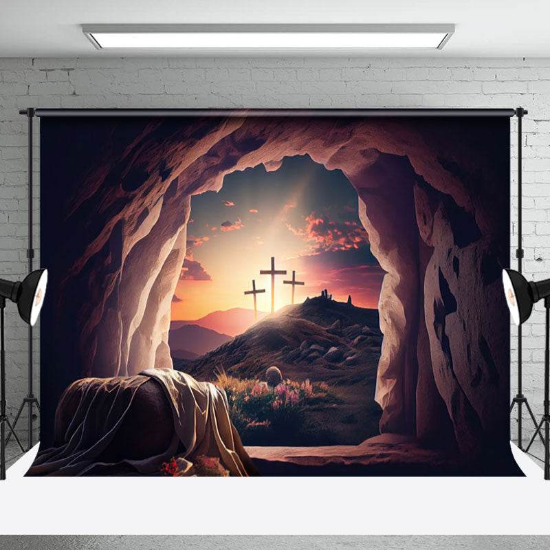 Aperturee - Aperturee Grave Scene Sunrise Cross Rebirth Easter Backdrop