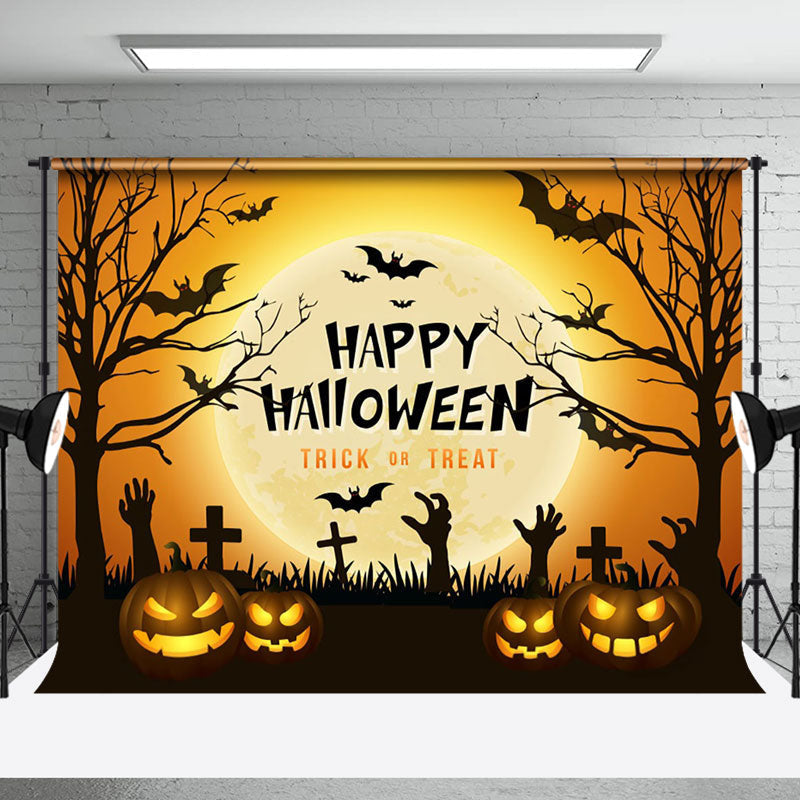 Aperturee - Aperturee Grave Tentacles Pumpkin Happy Halloween Backdrop