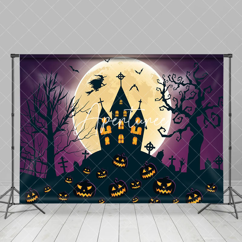 Aperturee - Aperturee Grave Witch House Moon Pumpkin Halloween Backdrop