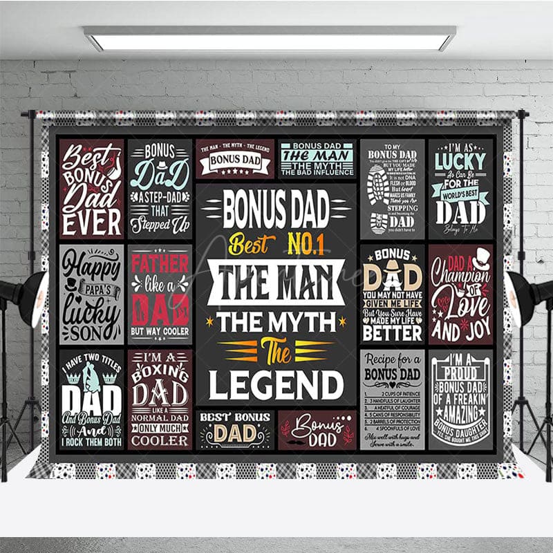Aperturee - Aperturee Gray Fun Stickers Plaid Happy Fathers Day Backdrop