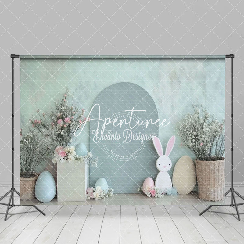 Aperturee - Aperturee Green Arch Bunny Eggs Floral Easter Photo Backdrop