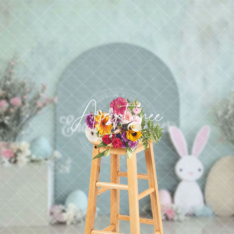 Aperturee - Aperturee Green Arch Bunny Eggs Floral Easter Photo Backdrop