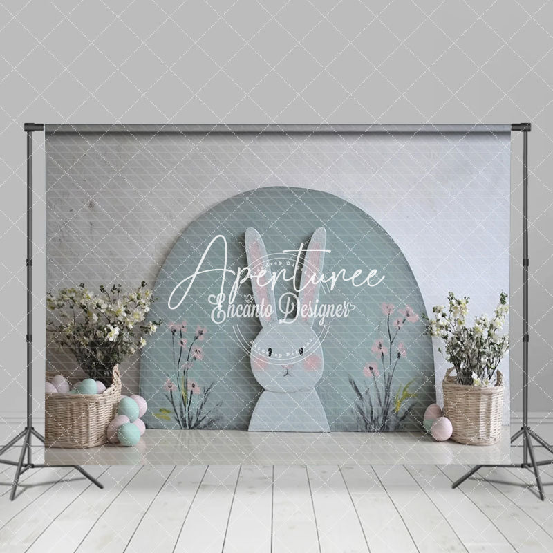 Aperturee - Aperturee Green Arch Wall Bunny Floral Eggs Easter Backdrop