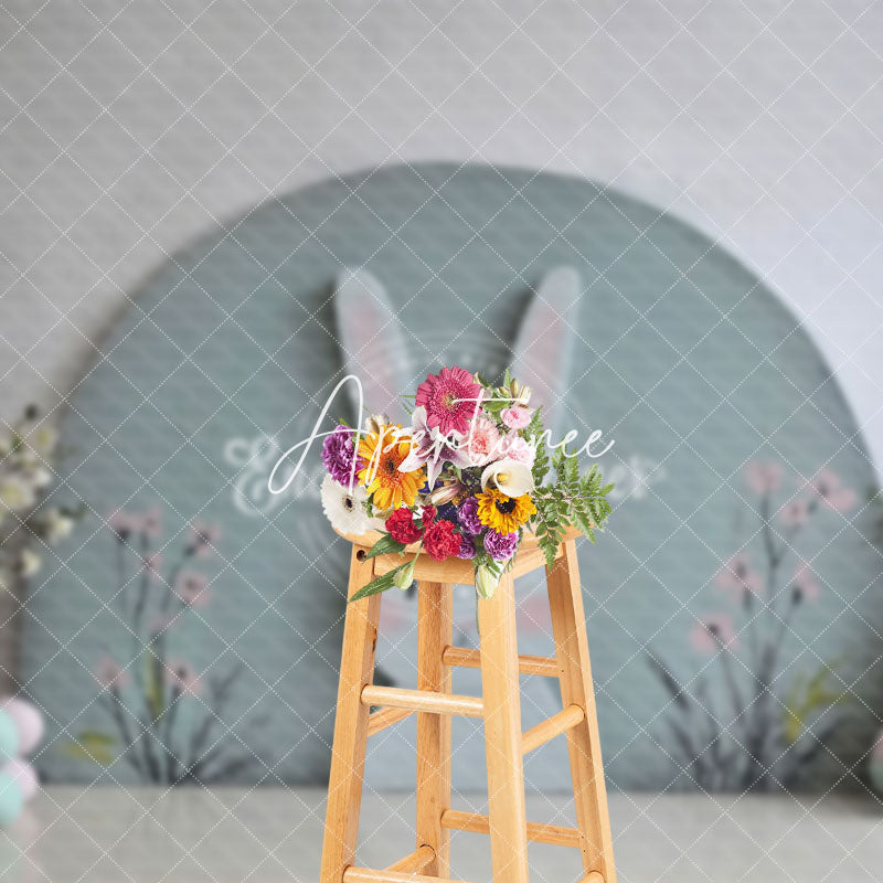 Aperturee - Aperturee Green Arch Wall Bunny Floral Eggs Easter Backdrop