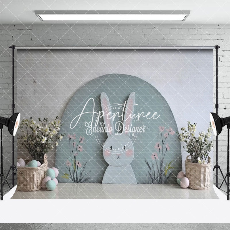 Aperturee - Aperturee Green Arch Wall Bunny Floral Eggs Easter Backdrop