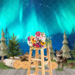 Aperturee - Aperturee Green Aurora Wild Forest Mountain Animals Backdrop