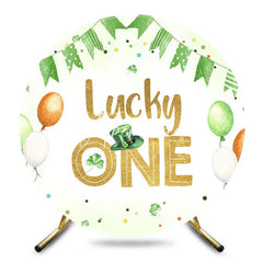 Aperturee - Aperturee Green Balloons Lucky One Round Birthday Backdrop