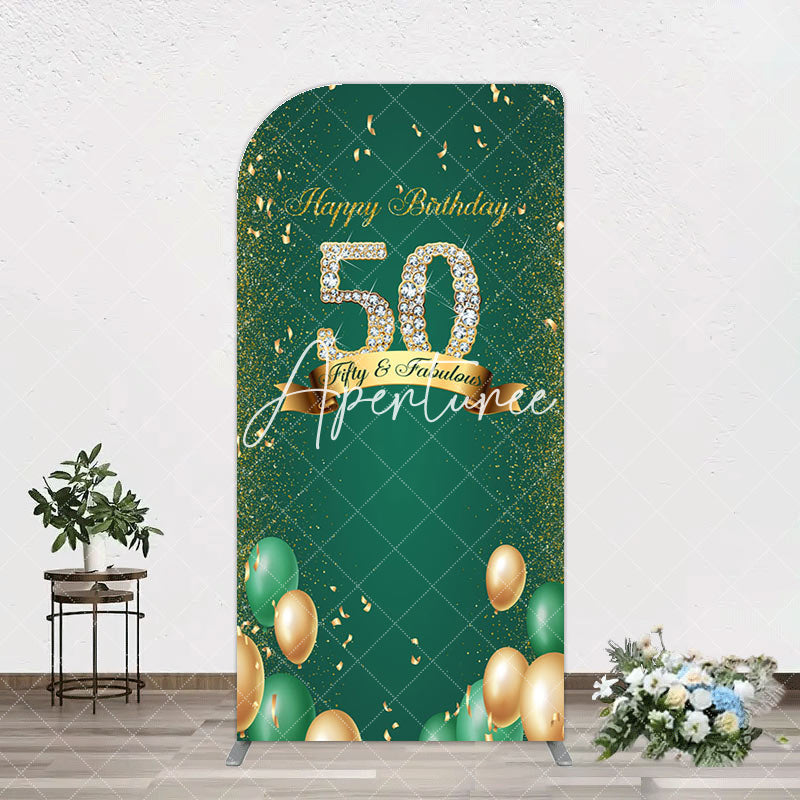 Aperturee - Aperturee Green Balloons Sparkle 50th Birthday Arch Backdrop