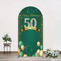 Aperturee - Aperturee Green Balloons Sparkle 50th Birthday Arch Backdrop