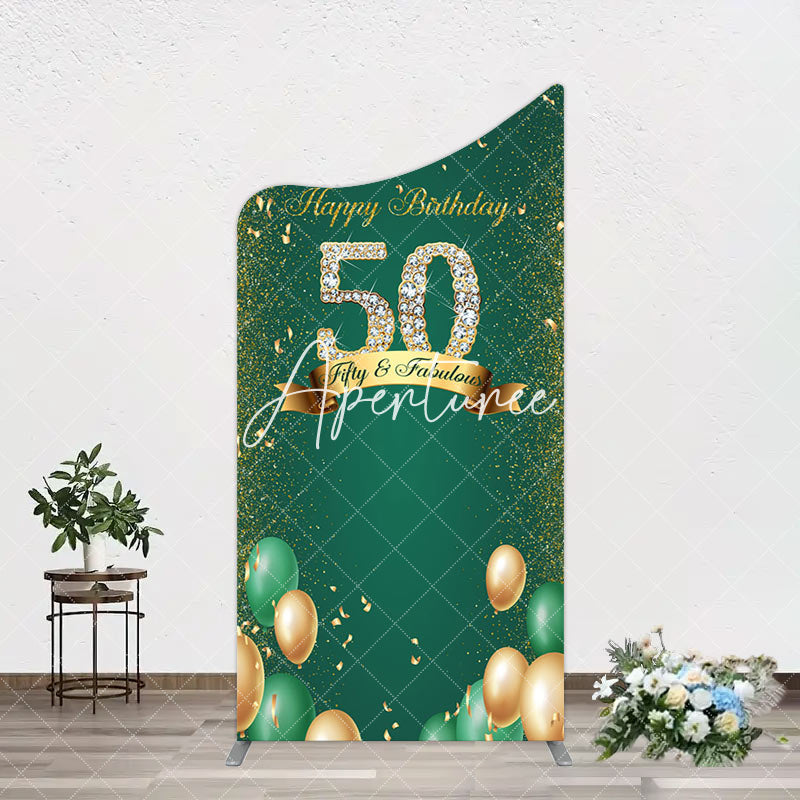 Aperturee - Aperturee Green Balloons Sparkle 50th Birthday Arch Backdrop