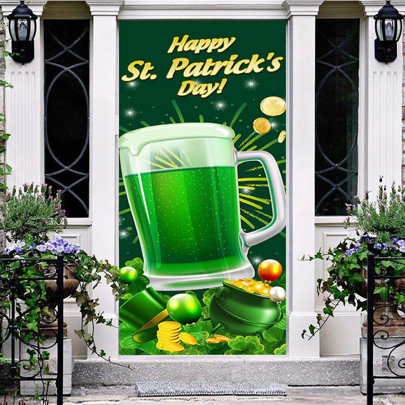 Aperturee - Aperturee Green Beer Clover Happy St Patricks Day Door Cover