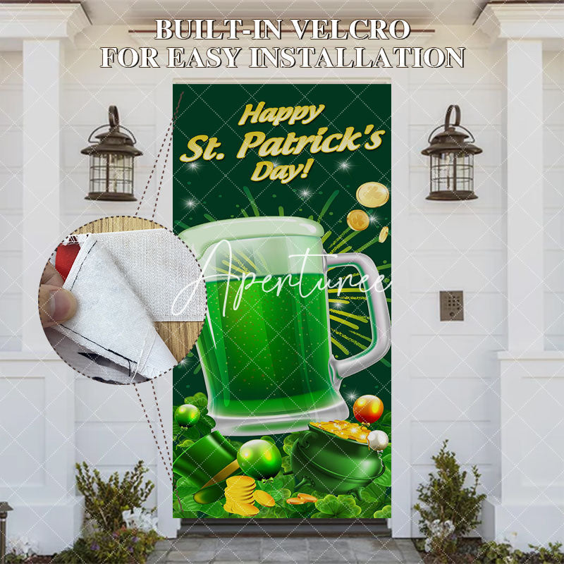 Aperturee - Aperturee Green Beer Clover Happy St Patricks Day Door Cover