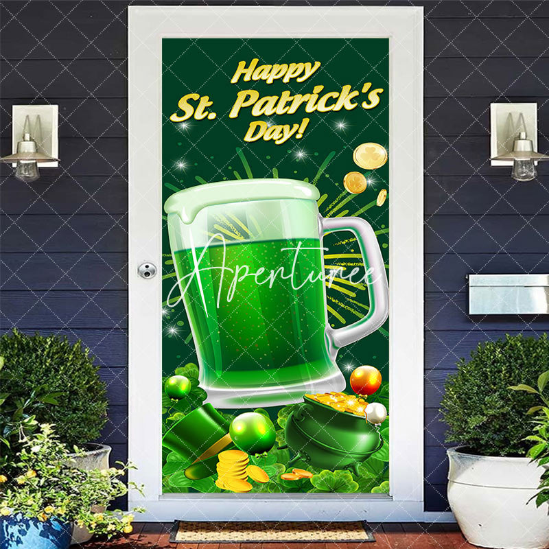 Aperturee - Aperturee Green Beer Clover Happy St Patricks Day Door Cover