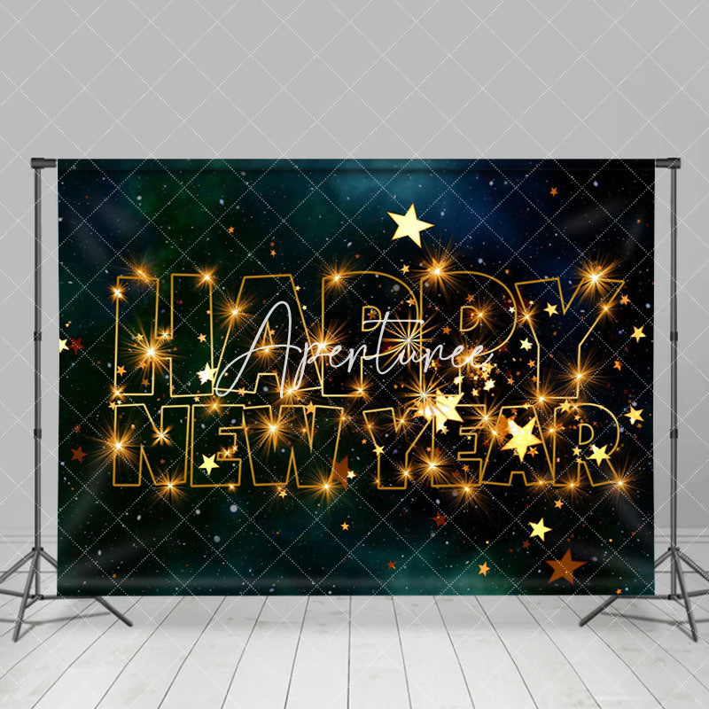 Aperturee - Aperturee Green Black Starry Sky Sparkle Gold New Year Backdrop