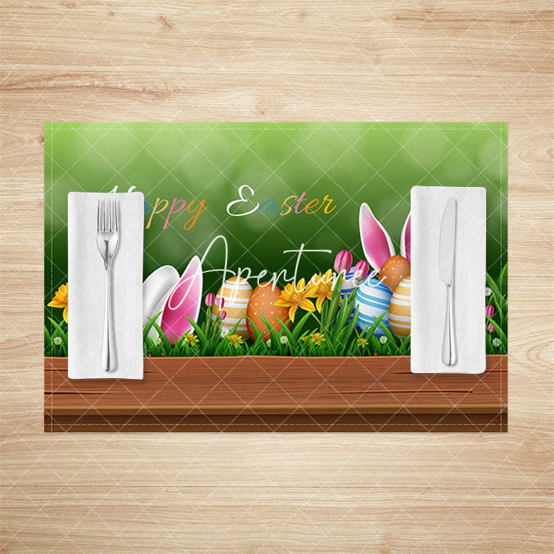 Aperturee - Aperturee Green Bokeh Lawn Eggs Bunny Easter Set Of 4 Placemats