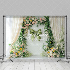 Aperturee - Aperturee Green Bow Tie Floral Spring Photography Backdrop