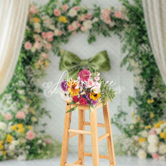 Aperturee - Aperturee Green Bow Tie Floral Spring Photography Backdrop