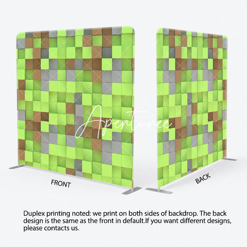 Aperturee - Aperturee Green Brown Pixel Game Square Double-Sided Backdrop