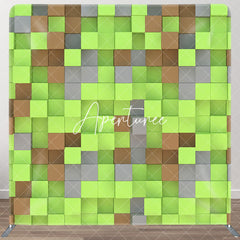 Aperturee - Aperturee Green Brown Pixel Game Square Double-Sided Backdrop