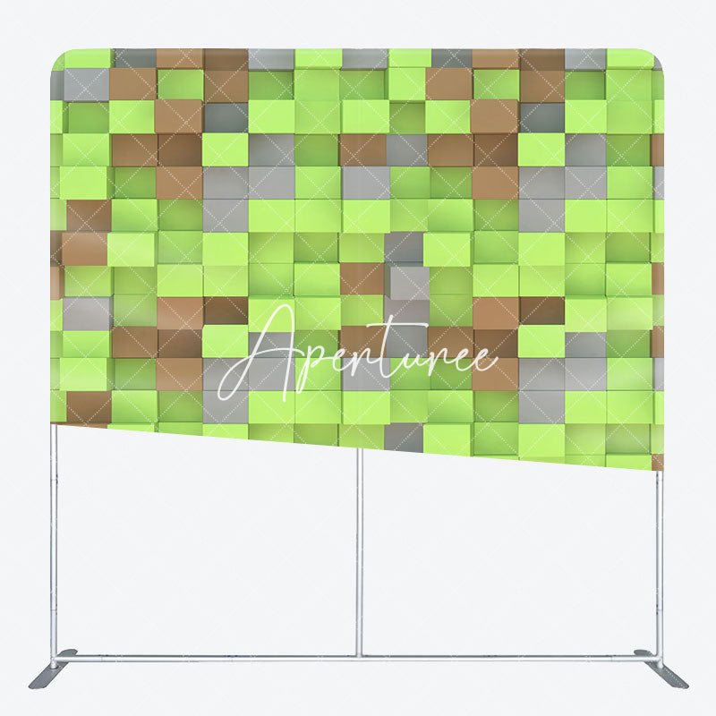 Aperturee - Aperturee Green Brown Pixel Game Square Double-Sided Backdrop