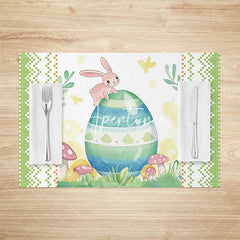 Aperturee - Aperturee Green Bunny Eggs Spring Easter Set Of 4 Placemats