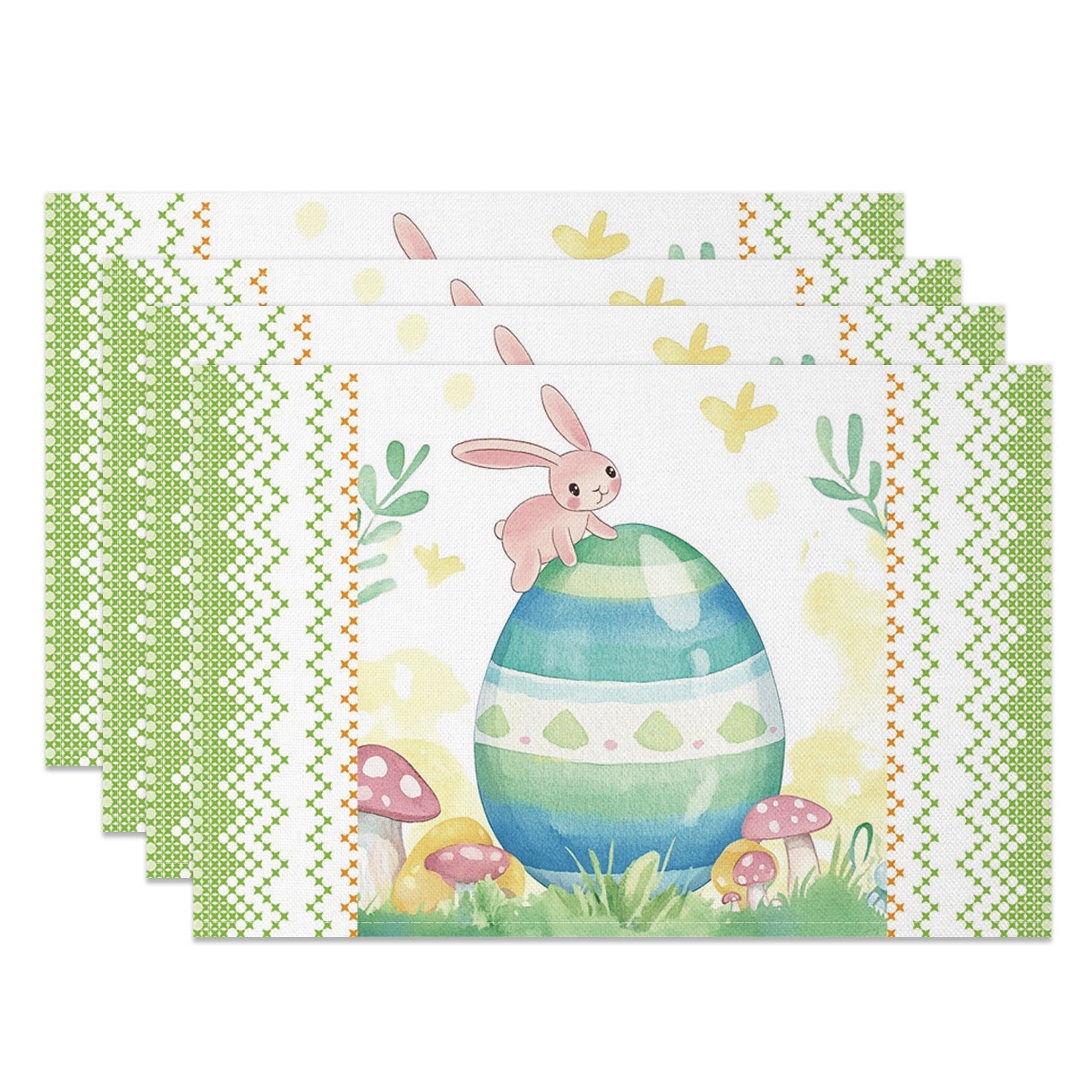 Aperturee - Aperturee Green Bunny Eggs Spring Easter Set Of 4 Placemats