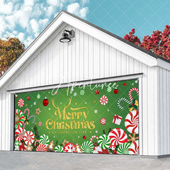 Aperturee - Aperturee Green Christmas Vibe Candy Cane Garage Door Banner