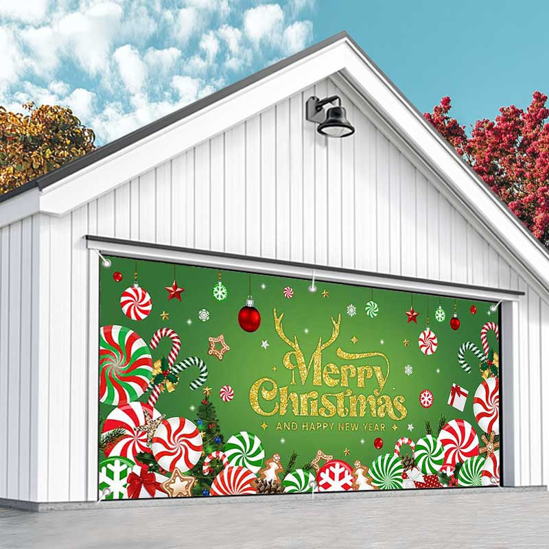 Aperturee - Aperturee Green Christmas Vibe Candy Cane Garage Door Banner