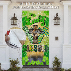 Aperturee - Aperturee Green Clover Cross Blessed St Patricks Day Door Cover