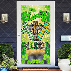 Aperturee - Aperturee Green Clover Cross Blessed St Patricks Day Door Cover